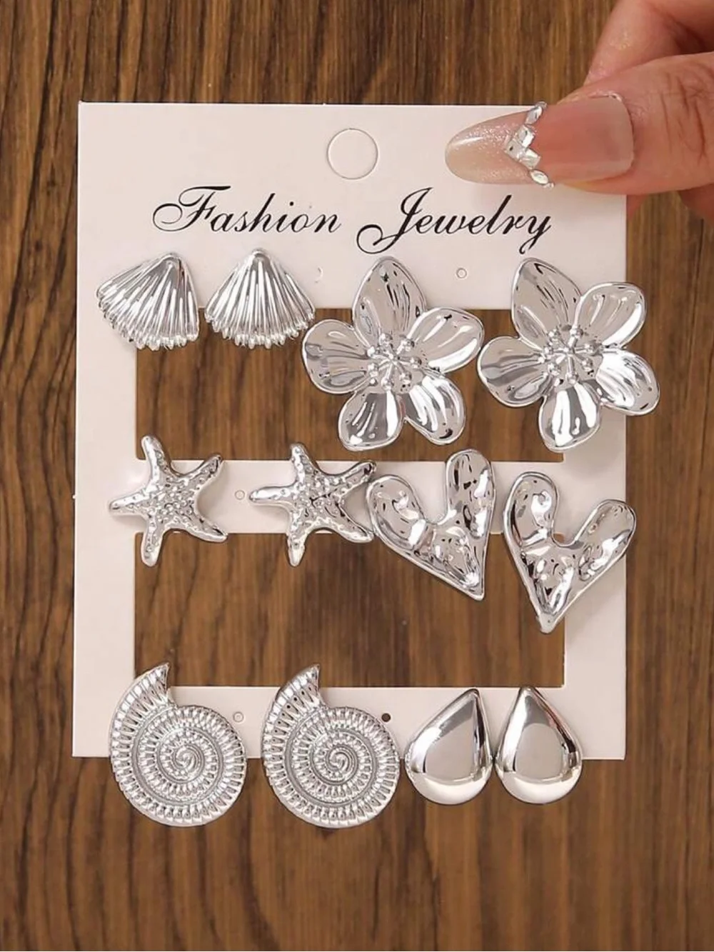 SHEIN Silver Ocean & Floral Earring Set - 6 Pairs - Picture 1 of 3